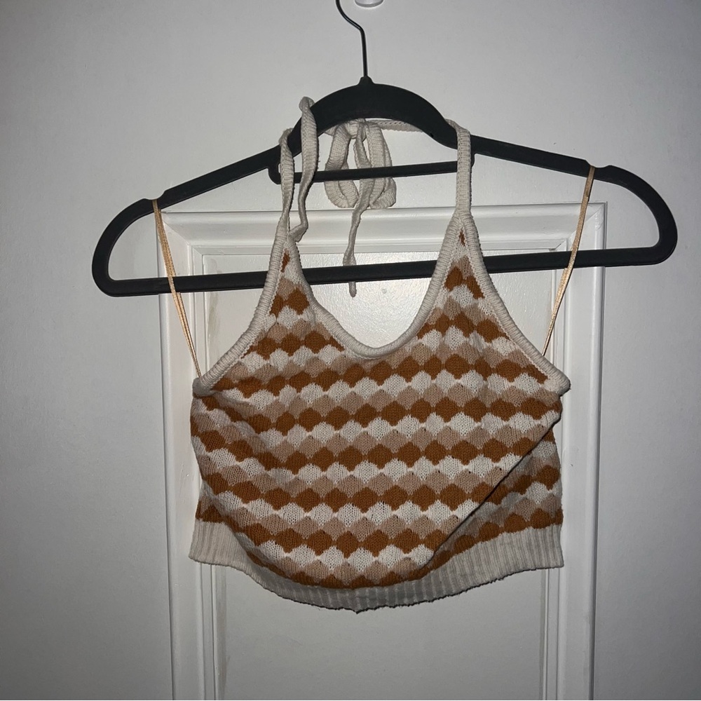 Stylish Cream and Brown Women's Halter Top